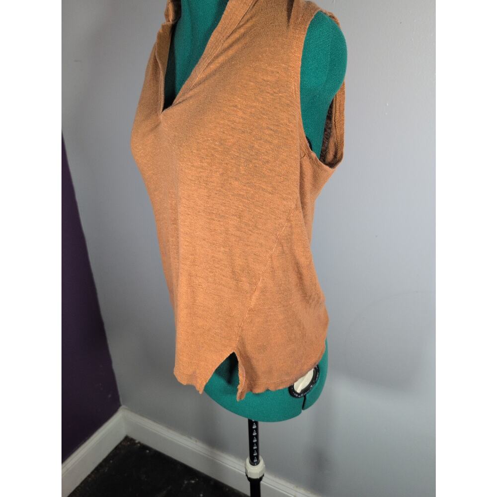 Nicole Miller 100% Linen Asymmetrical Sleeveless Polo Top S